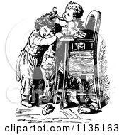 Poster, Art Print Of Retro Black And White Baby Playing With His Sisters Hair