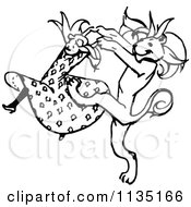 Clipart Of A Retro Vintage Black And White Dancing Girl And Lion Royalty Free Vector Illustration