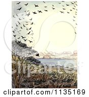 Poster, Art Print Of Vintage Frame Of Crows Over A Beach