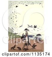 Poster, Art Print Of Vintage Frame Of Crows Around A Scarecrow