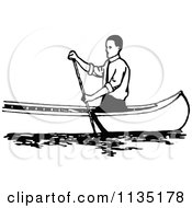 Poster, Art Print Of Retro Vintage Black And White Man Canoeing 1