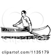Retro Vintage Black And White Man Canoeing 2