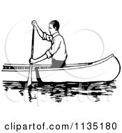 Retro Vintage Black And White Man Canoeing 3