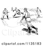 Poster, Art Print Of Retro Black And White Baseball Player Running For A Base As A Ball Is Thrown