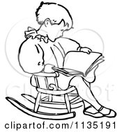Poster, Art Print Of Retro Vintage Black And White Boy Reading In A Rocking Chair