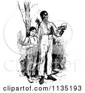 Clipart Of A Retro Vintage Black Man Reading With A Boy Royalty Free Vector Illustration