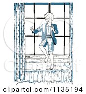 Clipart Of A Retro Vintage Boy Playing By A Window Royalty Free Vector Illustration