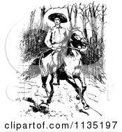 Poster, Art Print Of Retro Vintage Black And White Man With A Rifle On A Horse