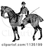 Poster, Art Print Of Retro Vintage Black And White Jockey On A Horse