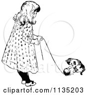Poster, Art Print Of Retro Vintage Black And White Girl And Cat Playing With Yarn