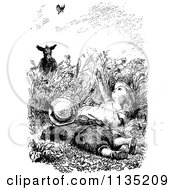 Poster, Art Print Of Retro Vintage Black And White Children Tired After A Butterfly Chase