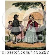 Clipart Of A Distressed Lady Gesturing To Her Yard And Her Family Royalty Free Illustration