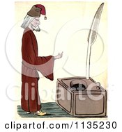Clipart Of A Man Standing By A Large Ink Well Royalty Free Illustration