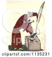Clipart Of A Man Putting Toys In A Large Ink Well Royalty Free Illustration