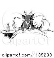 Clipart Of A Retro Vintage Black And White Injured Fox In Bed Royalty Free Vector Illustration