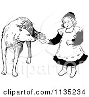Clipart Of A Retro Vintage Black And White Girl Feeding A Wolf Royalty Free Vector Illustration by Prawny Vintage
