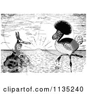 Clipart Of Retro Black And White Odd Birds At Sunset Royalty Free Vector Illustration by Prawny Vintage