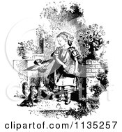 Poster, Art Print Of Retro Vintage Black And White Girl Feeding Birds