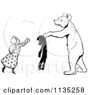 Poster, Art Print Of Retro Vintage Black And White Bear Handing A Girl A Teddy