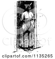Clipart Of A Retro Vintage Black Lady Holding Her Apron Royalty Free Vector Illustration