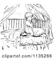 Poster, Art Print Of Retro Vintage Black And White Boy Praying In Bed