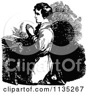 Poster, Art Print Of Retro Vintage Black And White Boy Kneeling In Prayer