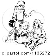 Clipart Of A Retro Vintage Black And White Boy With Two Girls And Glasses Royalty Free Vector Illustration by Prawny Vintage