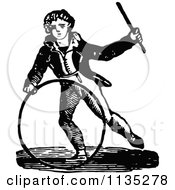 Poster, Art Print Of Retro Vintage Black And White Boy With A Hoop And Wand