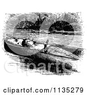 Retro Vintage Black And White Boy Smoking A Pipe In A Boat