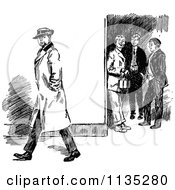 Clipart Of Retro Vintage Black And White Boys Making Fun Of A Man Royalty Free Vector Illustration