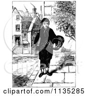Clipart Of A Retro Vintage Black And White Boy Selling Oranges Royalty Free Vector Illustration