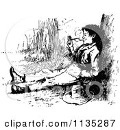 Poster, Art Print Of Retro Vintage Black And White Boy Smoking A Pipe
