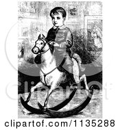 Poster, Art Print Of Retro Vintage Black And White Boy On A Rocking Horse