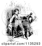 Poster, Art Print Of Retro Vintage Black And White Boy Catching A Chicken