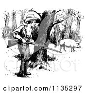 Poster, Art Print Of Retro Vintage Black And White Boy Hunting Pig