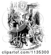 Clipart Of A Retro Vintage Black And White Girl With A New Bonnet Royalty Free Vector Illustration