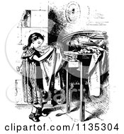 Poster, Art Print Of Retro Vintage Black And White Girl Folding Laundry