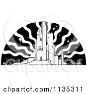 Poster, Art Print Of Retro Vintage Black And White Fairy Tale Castle And Sun