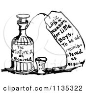 Clipart Of A Retro Vintage Black And White Medicine Bottle Royalty Free Vector Illustration