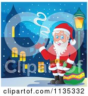 Poster, Art Print Of Santa By A Street Light In A Village