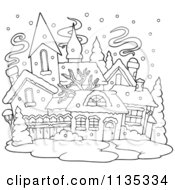 Poster, Art Print Of Outlined Winter Village With Snow