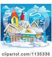 Poster, Art Print Of Winter Village With Snow At Night
