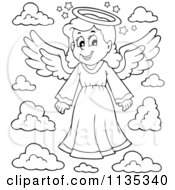 Poster, Art Print Of Outlined Girl Angel And Clouds