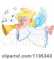 Blond Girl Angel Playing A Horn