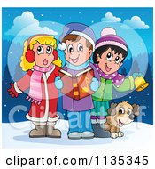 Poster, Art Print Of Children Singing Christmas Carols In The Snow
