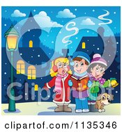 Poster, Art Print Of Children Singing Christmas Carols In A Village
