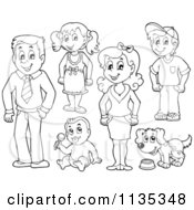 Poster, Art Print Of Outlined Family People And A Dog