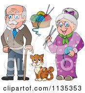 Poster, Art Print Of Senior Grandparents With Yarn And A Cat