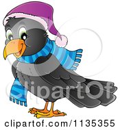 Poster, Art Print Of Happy Winter Raven In A Hat And Scarf
