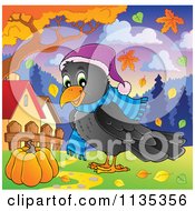 Poster, Art Print Of Happy Autumn Raven In A Hat And Scarf
